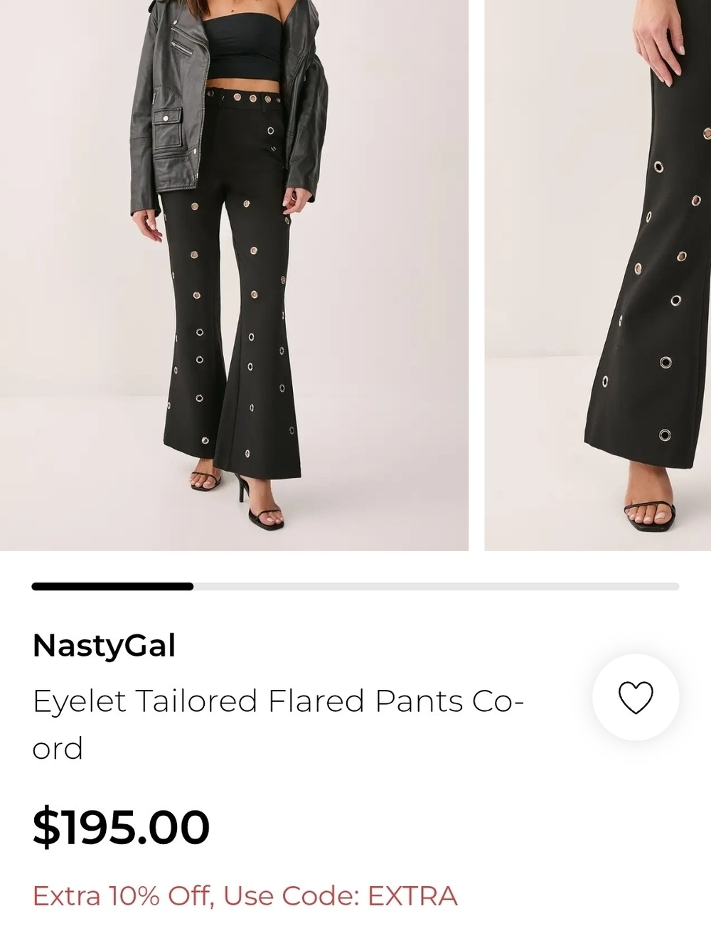Nasty Gal Black Eyelet Tailored Flared Pants Co-ord Medium Regular